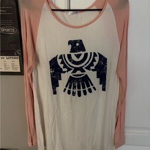 Stylish Pink and White Long Sleeve Tee with Navy Graphic